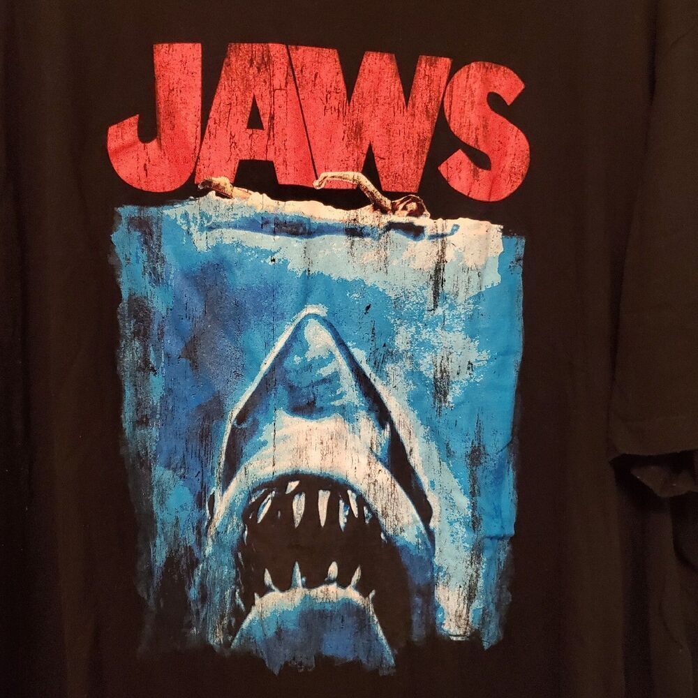 Jaws T-shirt Men's Size 3XB Black Graphic Cotton Polyester 30" X 30.5"